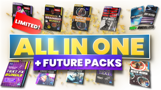 Promotional graphic for 'All in One + Future Packs' with various product packages displayed.